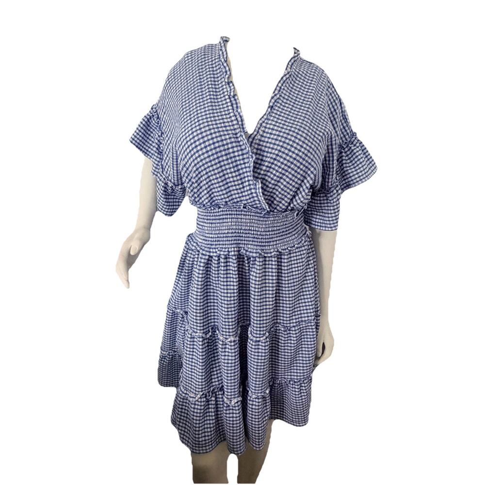 Xl Gingham Dress Tiered Cottage‎ Core Feminine Romantic Costal Vacation